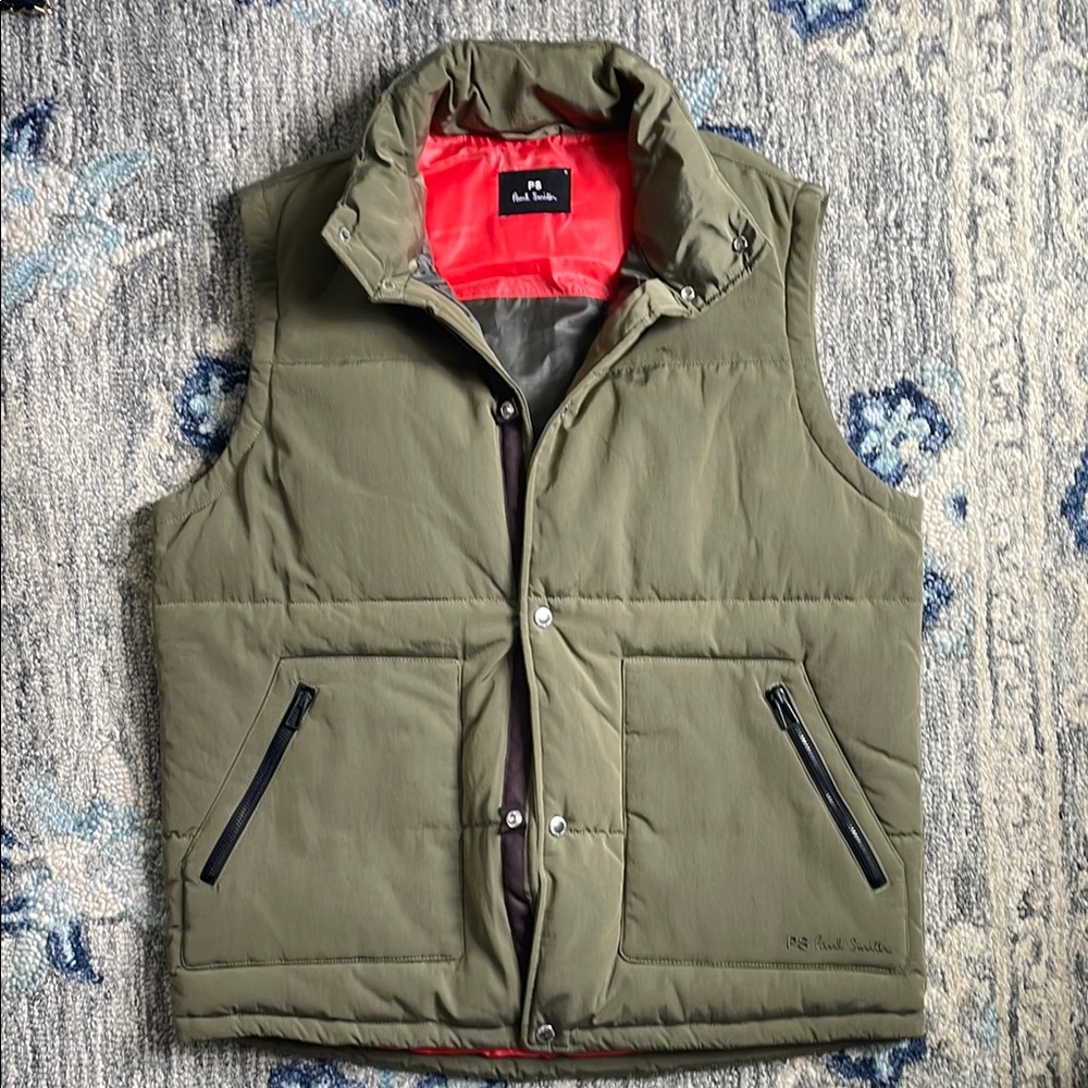 Paul Smith Green Quilted Vest with Stand-Up Collar
